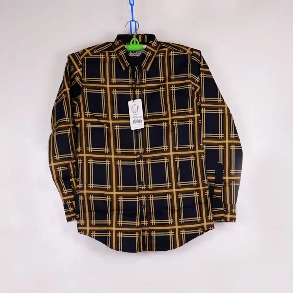 Yellow Black Cotton Full Sleeve Shirts For Men